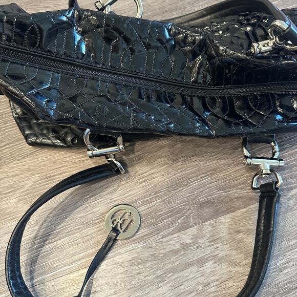 Donald Pliner Black Quilted Patent Leather Large Shoulder Tote Bag Preppy Classy - Picture 6 of 11